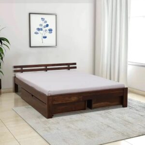 Eslin Pullout Sheesham Wood Bed With Drawer Storage