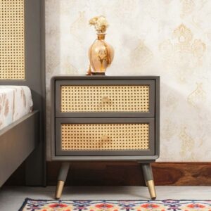 Viora Nightstand Solid Wood Two Drawer Bedside Table