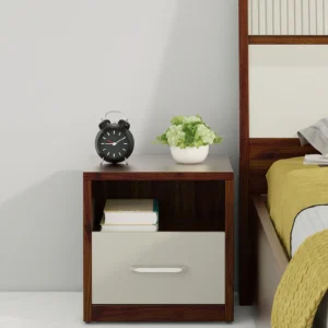 Bedside Table In Lyon Walnut & High Gloss Cashmere Colour In Melamine Finish