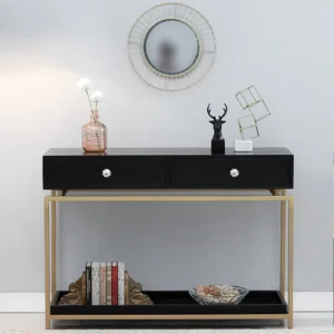Solid Wood Console Table In Black & Gold Finish