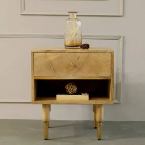 Solid Wood Bedside Table In Natural Finish