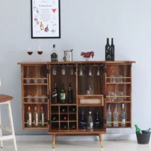 Sheesham Wood Bar Cabinet In Rustic Teak Finish