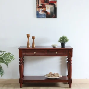 Sheesham Wood Console Table In Honey Oak Finish With Drawers
