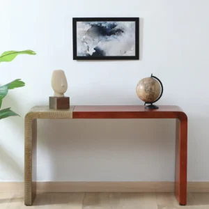 Wood Console Table In Honey Oak Finish