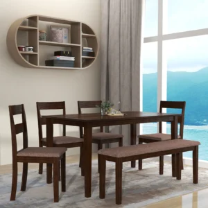 Solid Wood 6 Seater Dining Set With Bench In Dark