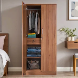 2 Door Wardrobe In Lyon Walnut Finish With Drawer