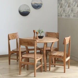 Wood 4 Seater Dining Set In Natural Finish