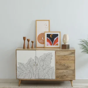 Wood 2 Door Sideboard In Natural Finish With Drawers Inspired