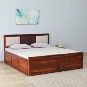 Sheesham Wood King Size Bed In Honey Oak Finish With Box Storage