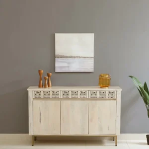 Solid Wood Sideboard In Whitewash Finish With Drawers