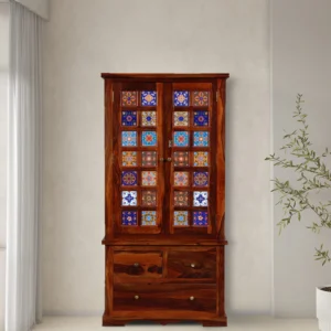 Sheesham Wood 2 Door Wardrobe In Honey Oak Finish With Drawer