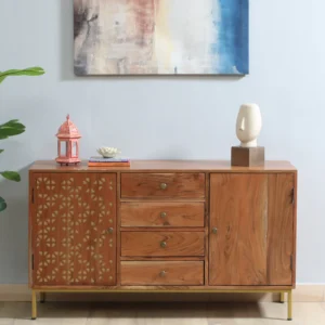 Wood 2 Door Sideboard In Natural Finish With Drawers