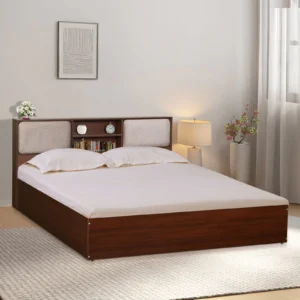 Queen Bed In Lyon Walnut Finish With Lifton and Hydraulic Storage