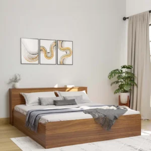 Queen Size Bed In Leon Teak Finish With Headboard & Box Storage